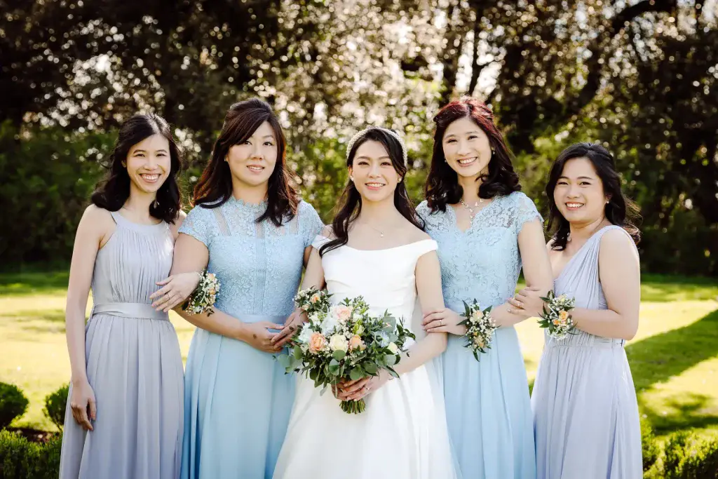 light blue and powder blue and baby blue bridesmaid dresses
