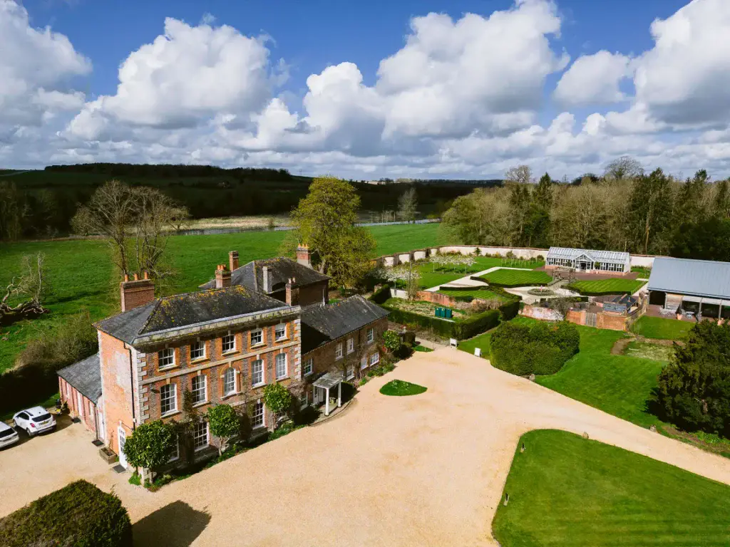 Syrencot wedding venue taken from a drone on a sunny day