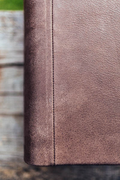 wedding album spine leather stitching detail